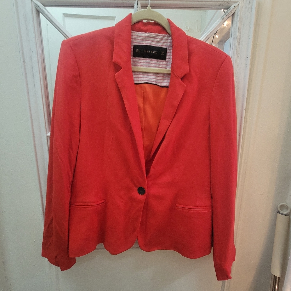 Zara Vibrant Red Women's‎ Blazer L Professional Career Work